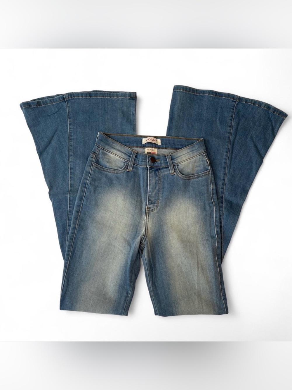Vibrant Super Flare High Waisted Blue Jeans Size 9 (W28)